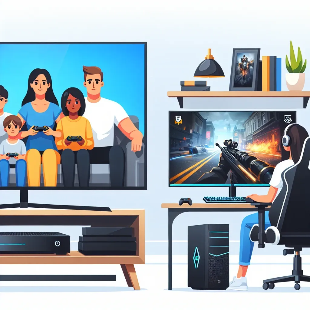 "Comparison of Smart TV and Monitor setups in a modern living room, illustrating features, size differences, and connectivity options for optimal home entertainment choices."