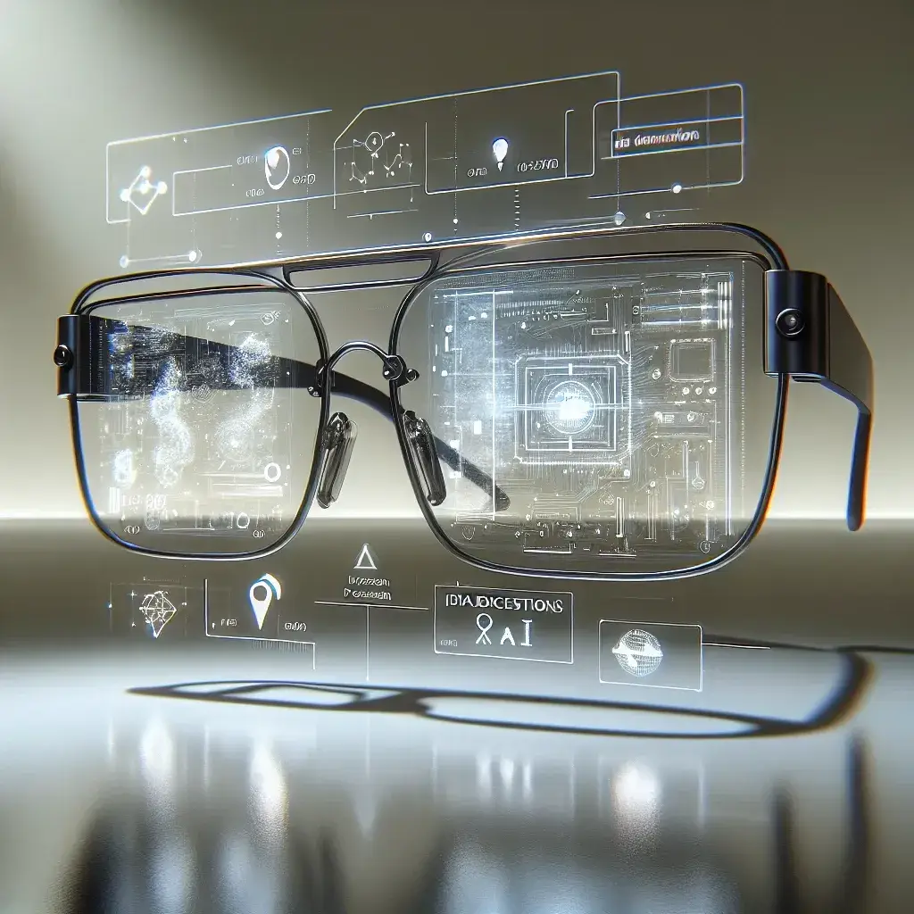 "Close-up image of Meta's new smart glasses showcasing AI-generated scene descriptions, highlighting advanced technology and innovative design features for enhanced user experience."